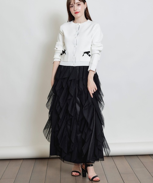 PICCIN（ピッチン）の「ポケットリボンカーディガン（カーディガン/ボレロ・レディース・ブラック/オフホワイト・M）」の7枚目の写真