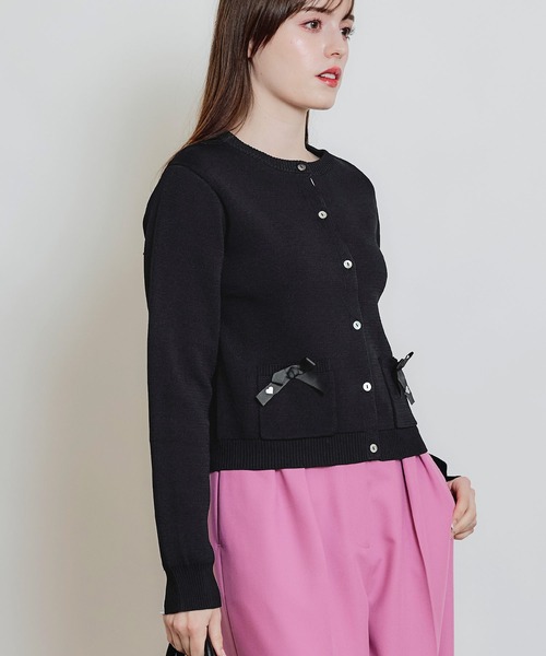 PICCIN（ピッチン）の「ポケットリボンカーディガン（カーディガン/ボレロ・レディース・ブラック/オフホワイト・M）」の15枚目の写真