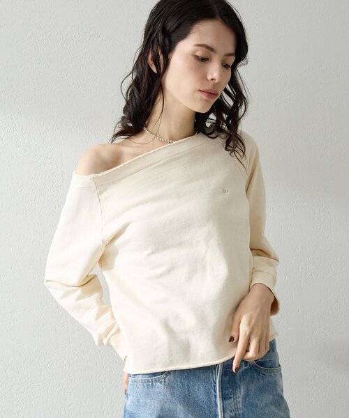 Whim Gazette（ウィムガゼット）の「オフショル刺繍プルオーバー（スウェット・レディース・アイボリー/チャコールグレー/グレー/ベージュ・FREE）」の5枚目の写真