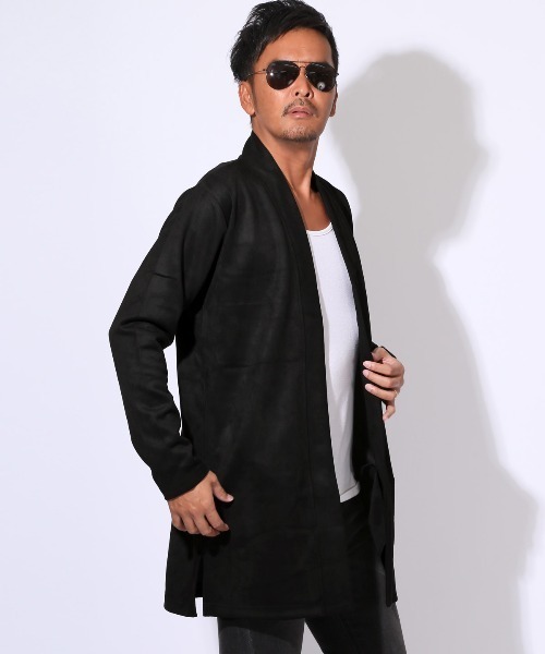 LUXSTYLE(ラグスタイル)の「ポリスエードロングコーディガン(カーディガン/ボレロ・メンズ・ブラック/チャコール・M/L)」の3枚目の写真