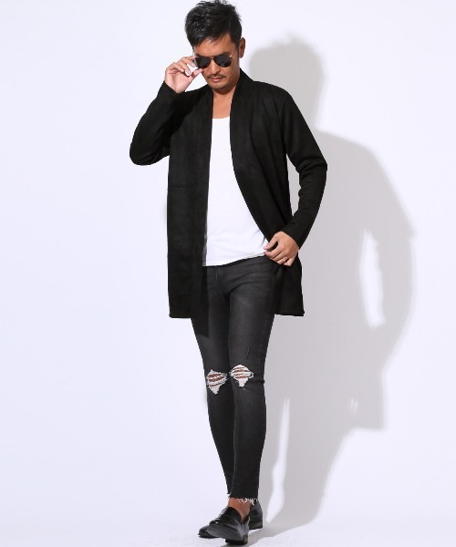 LUXSTYLE(ラグスタイル)の「ポリスエードロングコーディガン(カーディガン/ボレロ・メンズ・ブラック/チャコール・M/L)」の4枚目の写真