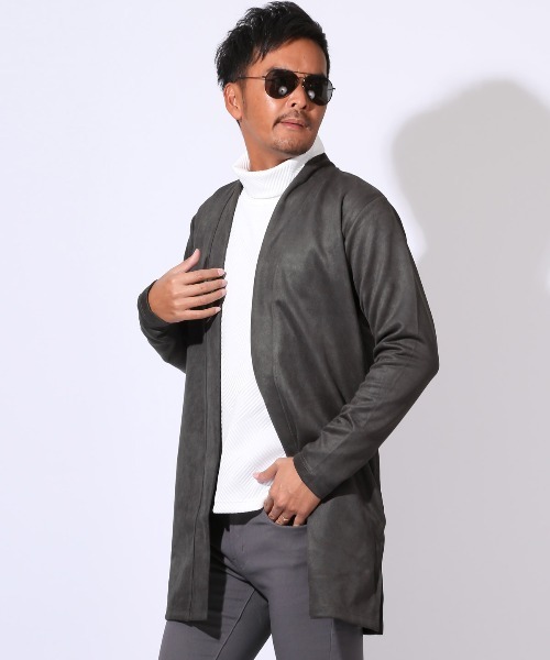 LUXSTYLE(ラグスタイル)の「ポリスエードロングコーディガン(カーディガン/ボレロ・メンズ・ブラック/チャコール・M/L)」の5枚目の写真