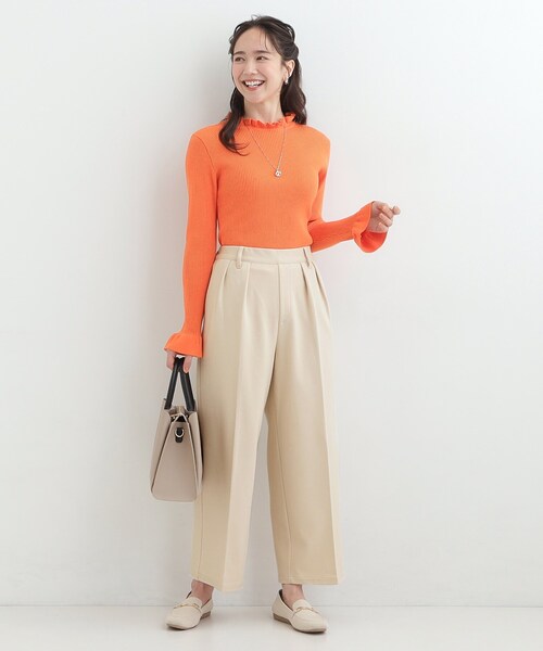 SHOO・LA・RUE(シューラルー)の「【S-LL】きれい見えも叶う フロッキードットワイドパンツ(その他パンツ・レディース・アイボリー系5/チャコール/アイボリー・01/04/03/02)」の6枚目の写真