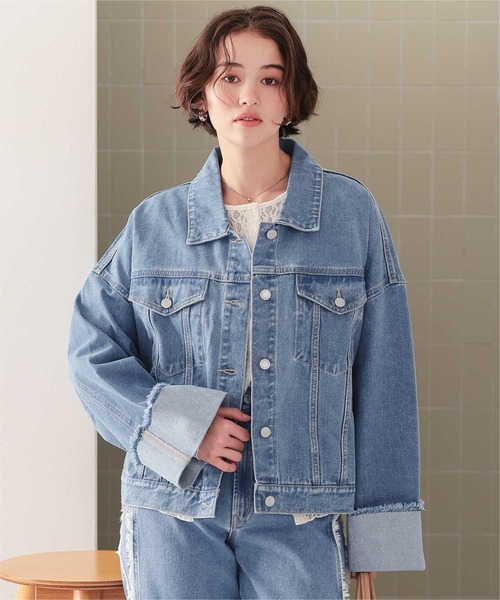 titivate（ティティベイト）の「袖ロールアップデニムジャケット（デニムジャケット・レディース・インディゴブルー/ライトブルー/ブラック・M）」の3枚目の写真