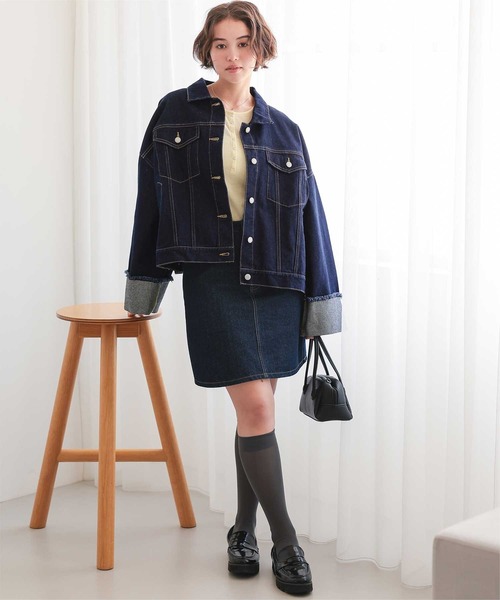 titivate（ティティベイト）の「袖ロールアップデニムジャケット（デニムジャケット・レディース・インディゴブルー/ライトブルー/ブラック・M）」の14枚目の写真