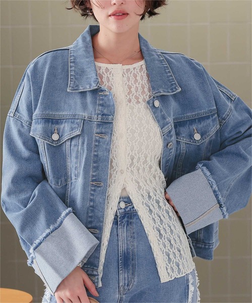 titivate（ティティベイト）の「袖ロールアップデニムジャケット（デニムジャケット・レディース・インディゴブルー/ライトブルー/ブラック・M）」の8枚目の写真