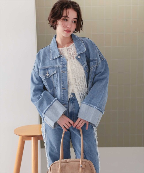 titivate（ティティベイト）の「袖ロールアップデニムジャケット（デニムジャケット・レディース・インディゴブルー/ライトブルー/ブラック・M）」の10枚目の写真