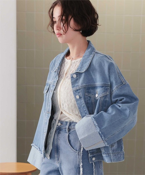 titivate（ティティベイト）の「袖ロールアップデニムジャケット（デニムジャケット・レディース・インディゴブルー/ライトブルー/ブラック・M）」の12枚目の写真