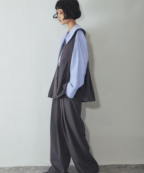 ANOTHER S（アナザーエス）の「【セットアップ対応】配色ベルトタック入りスラックス（スーツパンツ・レディース・ブラック/グレー/グレイッシュベージュ・FREE）」の11枚目の写真