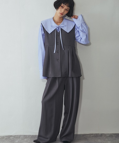 ANOTHER S（アナザーエス）の「【セットアップ対応】配色ベルトタック入りスラックス（スーツパンツ・レディース・ブラック/グレー/グレイッシュベージュ・FREE）」の12枚目の写真