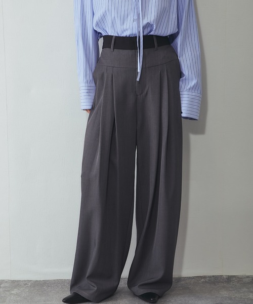 ANOTHER S（アナザーエス）の「【セットアップ対応】配色ベルトタック入りスラックス（スーツパンツ・レディース・ブラック/グレー/グレイッシュベージュ・FREE）」の14枚目の写真