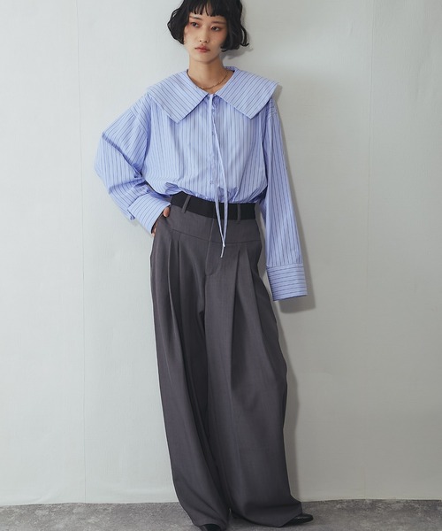 ANOTHER S（アナザーエス）の「【セットアップ対応】配色ベルトタック入りスラックス（スーツパンツ・レディース・ブラック/グレー/グレイッシュベージュ・FREE）」の15枚目の写真