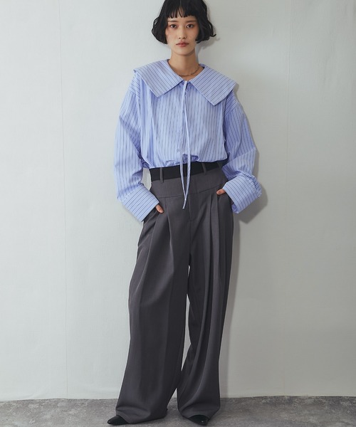 ANOTHER S（アナザーエス）の「【セットアップ対応】配色ベルトタック入りスラックス（スーツパンツ・レディース・ブラック/グレー/グレイッシュベージュ・FREE）」の18枚目の写真