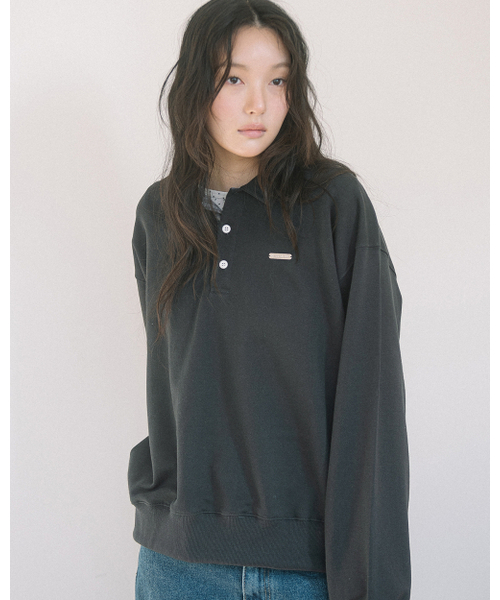 WP CHECKED COLLAR SWEATSHIRT (CHARCOAL) — свитшот с клетчатым воротником, угольно‑серый