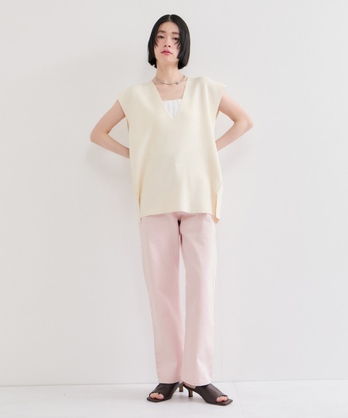 le cercle ADAM ET ROPE'(ルセルクルアダムエロペ)の「製品染めストレートパンツ/S.Mサイズ展開/伸縮性あり/洗濯機使用可能(デニムパンツ・レディース・サックスブルー/ピンク系その他2・M/S)」の3枚目の写真
