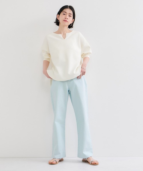 le cercle ADAM ET ROPE'(ルセルクルアダムエロペ)の「製品染めストレートパンツ/S.Mサイズ展開/伸縮性あり/洗濯機使用可能(デニムパンツ・レディース・サックスブルー/ピンク系その他2・M/S)」の10枚目の写真