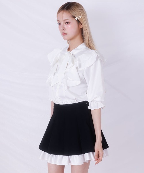 FickleBebe(フィクルベベ)の「リボンタイフリルブラウス(シャツ/ブラウス・レディース・ホワイト/ブラック/ブルーグレー・FREE)」の7枚目の写真
