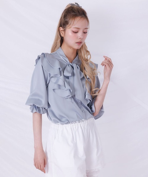 FickleBebe(フィクルベベ)の「リボンタイフリルブラウス(シャツ/ブラウス・レディース・ホワイト/ブラック/ブルーグレー・FREE)」の9枚目の写真