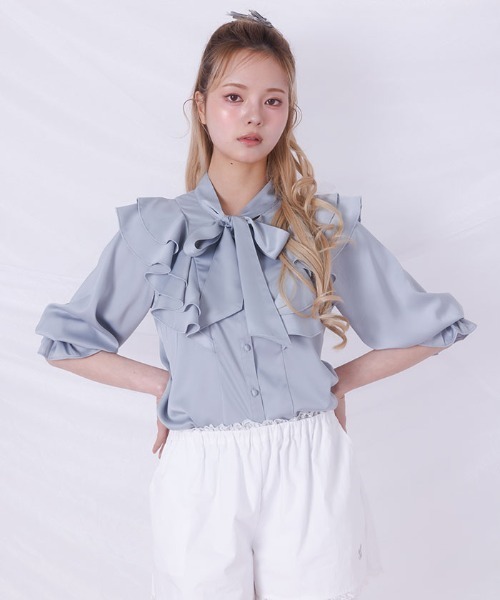 FickleBebe(フィクルベベ)の「リボンタイフリルブラウス(シャツ/ブラウス・レディース・ホワイト/ブラック/ブルーグレー・FREE)」の10枚目の写真