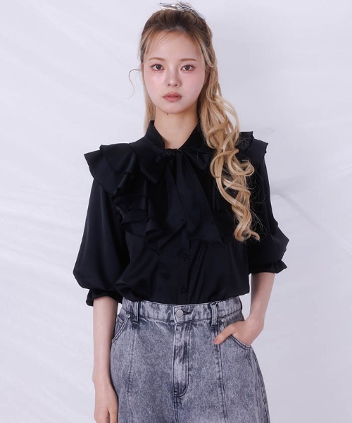 FickleBebe(フィクルベベ)の「リボンタイフリルブラウス(シャツ/ブラウス・レディース・ホワイト/ブラック/ブルーグレー・FREE)」の12枚目の写真