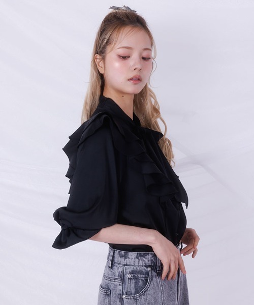 FickleBebe(フィクルベベ)の「リボンタイフリルブラウス(シャツ/ブラウス・レディース・ホワイト/ブラック/ブルーグレー・FREE)」の14枚目の写真