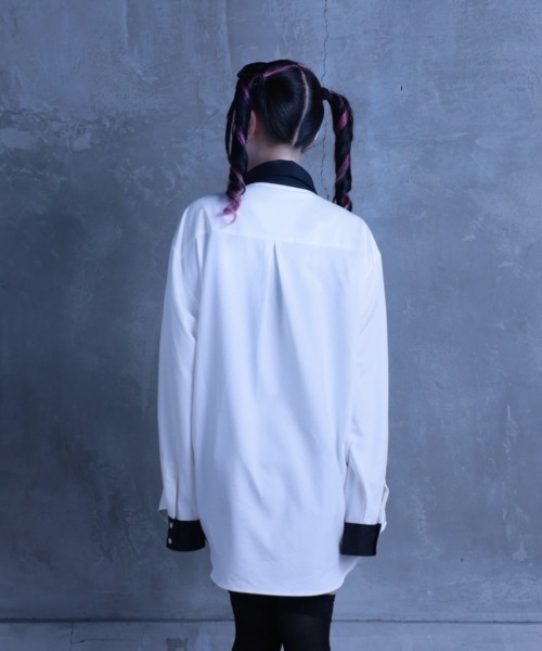 Amilige（アミリージュ）の「コウモリハート刺繍リボンバイカラーシャツ（シャツ/ブラウス・レディース・ホワイト×ブラック/ホワイト・FREE）」の12枚目の写真