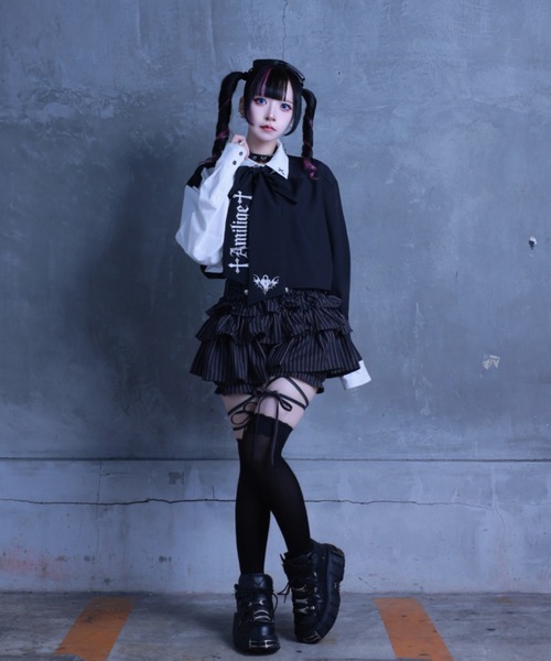 Amilige（アミリージュ）の「コウモリハート刺繍リボンバイカラーシャツ（シャツ/ブラウス・レディース・ホワイト×ブラック/ホワイト・FREE）」の8枚目の写真