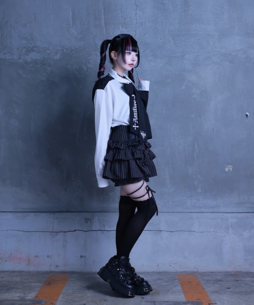 Amilige（アミリージュ）の「コウモリハート刺繍リボンバイカラーシャツ（シャツ/ブラウス・レディース・ホワイト×ブラック/ホワイト・FREE）」の13枚目の写真