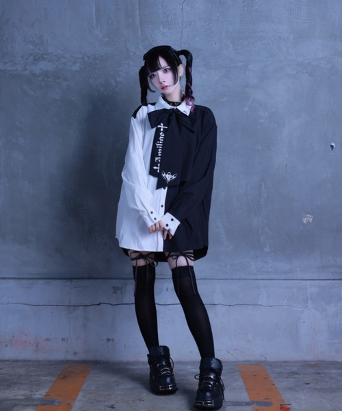 Amilige（アミリージュ）の「コウモリハート刺繍リボンバイカラーシャツ（シャツ/ブラウス・レディース・ホワイト×ブラック/ホワイト・FREE）」の7枚目の写真