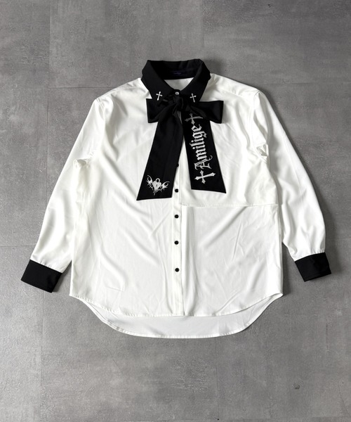 Amilige（アミリージュ）の「コウモリハート刺繍リボンバイカラーシャツ（シャツ/ブラウス・レディース・ホワイト×ブラック/ホワイト・FREE）」の18枚目の写真