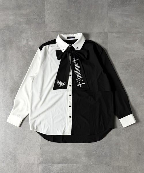 Amilige（アミリージュ）の「コウモリハート刺繍リボンバイカラーシャツ（シャツ/ブラウス・レディース・ホワイト×ブラック/ホワイト・FREE）」の19枚目の写真