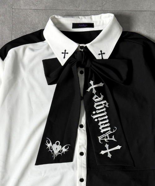 Amilige（アミリージュ）の「コウモリハート刺繍リボンバイカラーシャツ（シャツ/ブラウス・レディース・ホワイト×ブラック/ホワイト・FREE）」の22枚目の写真