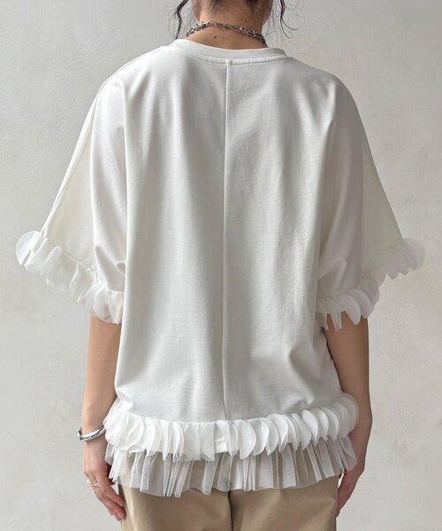 DouDou（ドゥドゥ）の「【WEB限定】異素材フリルトップス（Tシャツ/カットソー・レディース・オフホワイト/ブラック・FREE）」の12枚目の写真