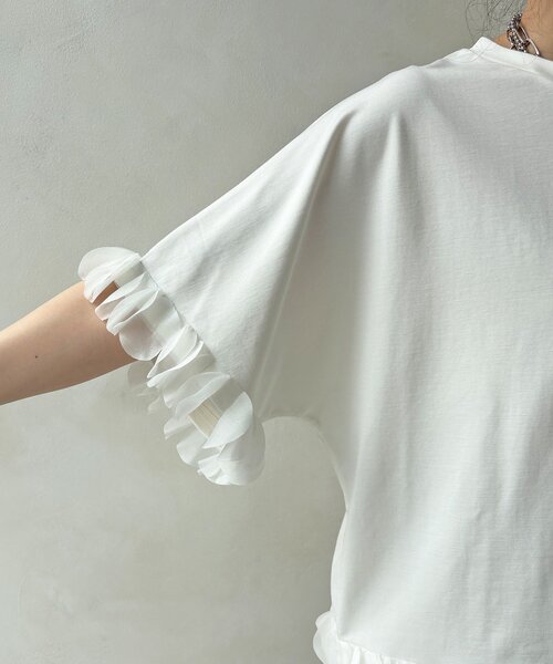 DouDou（ドゥドゥ）の「【WEB限定】異素材フリルトップス（Tシャツ/カットソー・レディース・オフホワイト/ブラック・FREE）」の15枚目の写真