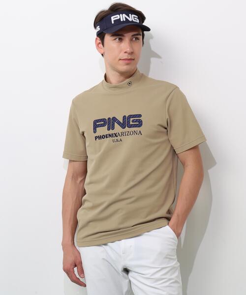 PING(ピン)の「【PING APPAREL】アップリケ半袖ハイネックシャツ <NATIVE> (MENS)(Tシャツ/カットソー・メンズ・ホワイト/ベージュ/ネイビー/ブルー・L/LL/M/S/LL1)」の1枚目の写真
