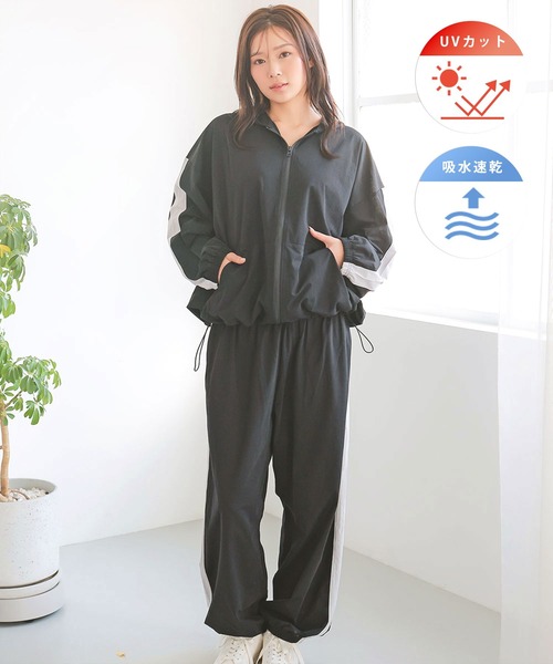 aimerfeel(エメフィール)の「【セットアップ】UVカット メッシュ フルジップパーカ 長袖 上下セット(パーカー・レディース・ブラック/チャコールグレー・MEDIUM/LARGE)」の2枚目の写真