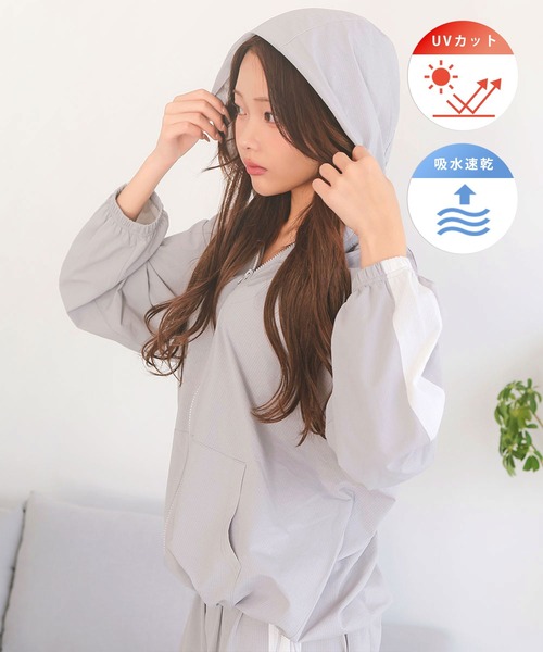 aimerfeel(エメフィール)の「【セットアップ】UVカット メッシュ フルジップパーカ 長袖 上下セット(パーカー・レディース・ブラック/チャコールグレー・MEDIUM/LARGE)」の18枚目の写真