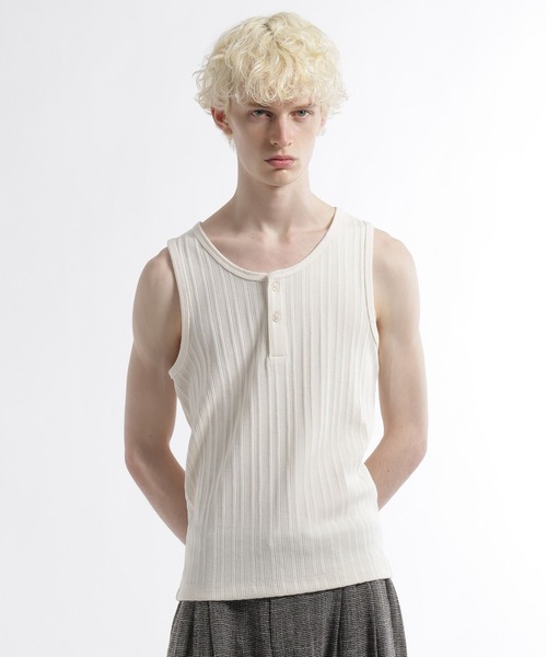 HARE（ハレ）の「ヘンリーネックリブタンク(HARE)（タンクトップ・メンズ・グレー/オフホワイト/ブラック・SMALL/MEDIUM）」の2枚目の写真