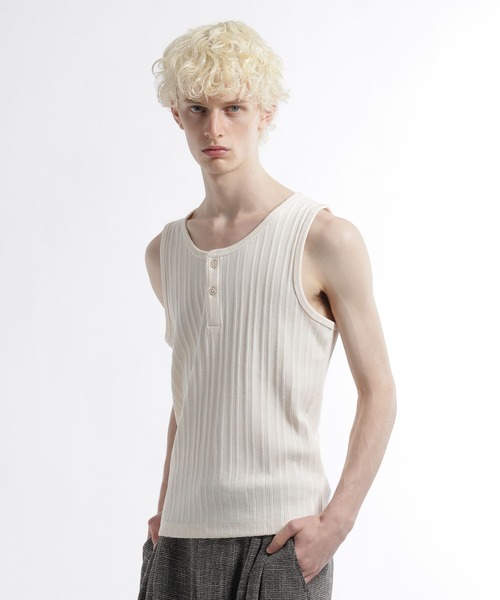 HARE（ハレ）の「ヘンリーネックリブタンク(HARE)（タンクトップ・メンズ・グレー/オフホワイト/ブラック・SMALL/MEDIUM）」の5枚目の写真