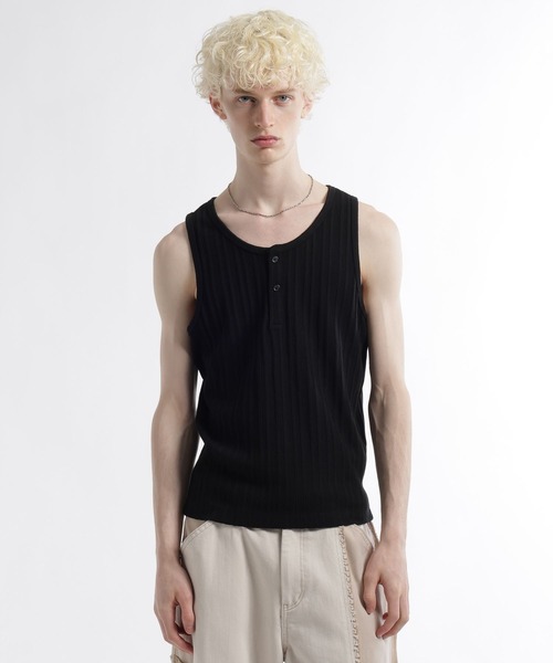 HARE（ハレ）の「ヘンリーネックリブタンク(HARE)（タンクトップ・メンズ・グレー/オフホワイト/ブラック・SMALL/MEDIUM）」の7枚目の写真
