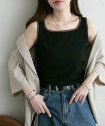 リブスクエアネックタンクトップ