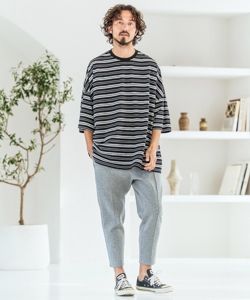 Magine(マージン)の「mt10397-Multi-Stripe Fabric Short Sleeve T-Shirt Tシャツ(MGN-261-053)(Tシャツ/カットソー・メンズ・ベージュ/ブラック・44/46/48)」の19枚目の写真