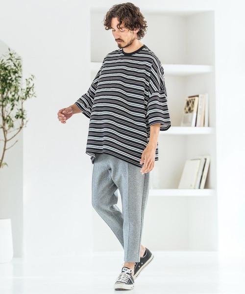 Magine(マージン)の「mt10397-Multi-Stripe Fabric Short Sleeve T-Shirt Tシャツ(MGN-261-053)(Tシャツ/カットソー・メンズ・ベージュ/ブラック・44/46/48)」の20枚目の写真