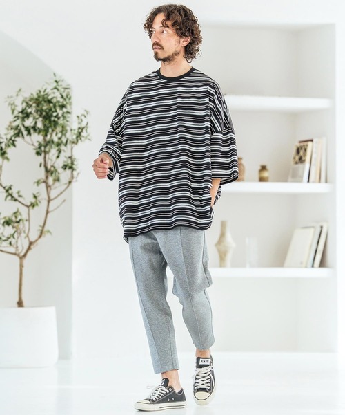 Magine(マージン)の「mt10397-Multi-Stripe Fabric Short Sleeve T-Shirt Tシャツ(MGN-261-053)(Tシャツ/カットソー・メンズ・ベージュ/ブラック・44/46/48)」の21枚目の写真