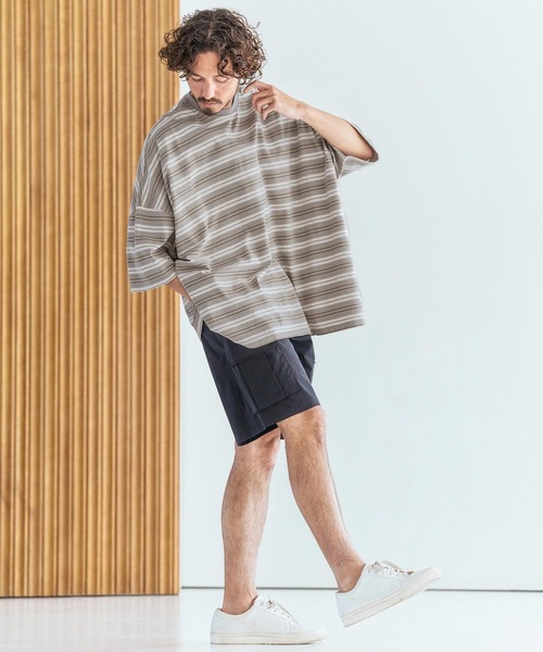 Magine(マージン)の「mt10397-Multi-Stripe Fabric Short Sleeve T-Shirt Tシャツ(MGN-261-053)(Tシャツ/カットソー・メンズ・ベージュ/ブラック・44/46/48)」の4枚目の写真