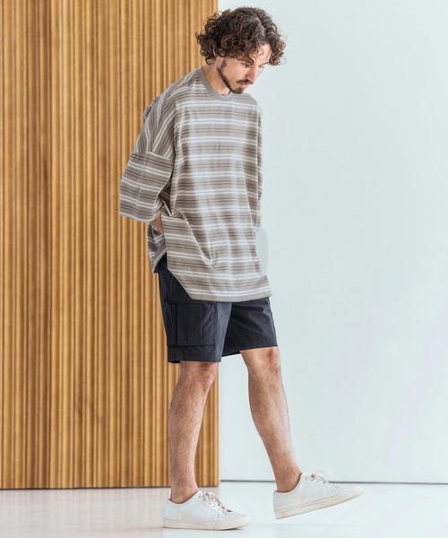 Magine(マージン)の「mt10397-Multi-Stripe Fabric Short Sleeve T-Shirt Tシャツ(MGN-261-053)(Tシャツ/カットソー・メンズ・ベージュ/ブラック・44/46/48)」の5枚目の写真