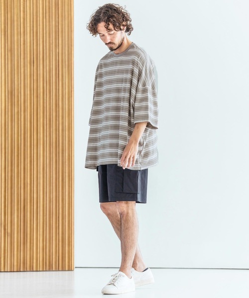 Magine(マージン)の「mt10397-Multi-Stripe Fabric Short Sleeve T-Shirt Tシャツ(MGN-261-053)(Tシャツ/カットソー・メンズ・ベージュ/ブラック・44/46/48)」の6枚目の写真