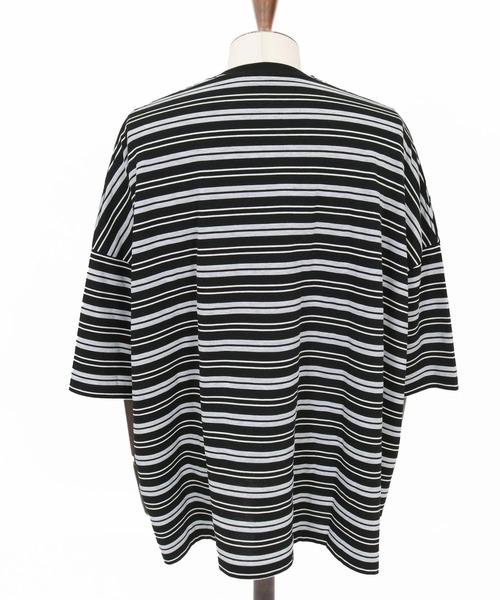 Magine(マージン)の「mt10397-Multi-Stripe Fabric Short Sleeve T-Shirt Tシャツ(MGN-261-053)(Tシャツ/カットソー・メンズ・ベージュ/ブラック・44/46/48)」の11枚目の写真