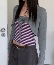 Teem Store（チームストア）の「【2点セット】ボーダーチューブトップ 短丈カーディガン（アンサンブル）」