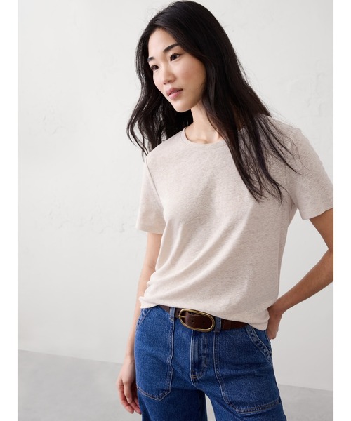 BANANA REPUBLIC FACTORY STORE(バナナリパブリック ファクトリーストア)の「BANANA REPUBLIC FACTORY STORE リネンブレンド クルーネックTシャツ(Tシャツ/カットソー・レディース・ブルー系その他/ベージュ/ブラック/ホワイト/ブラウン・XS/L/M/S)」の4枚目の写真